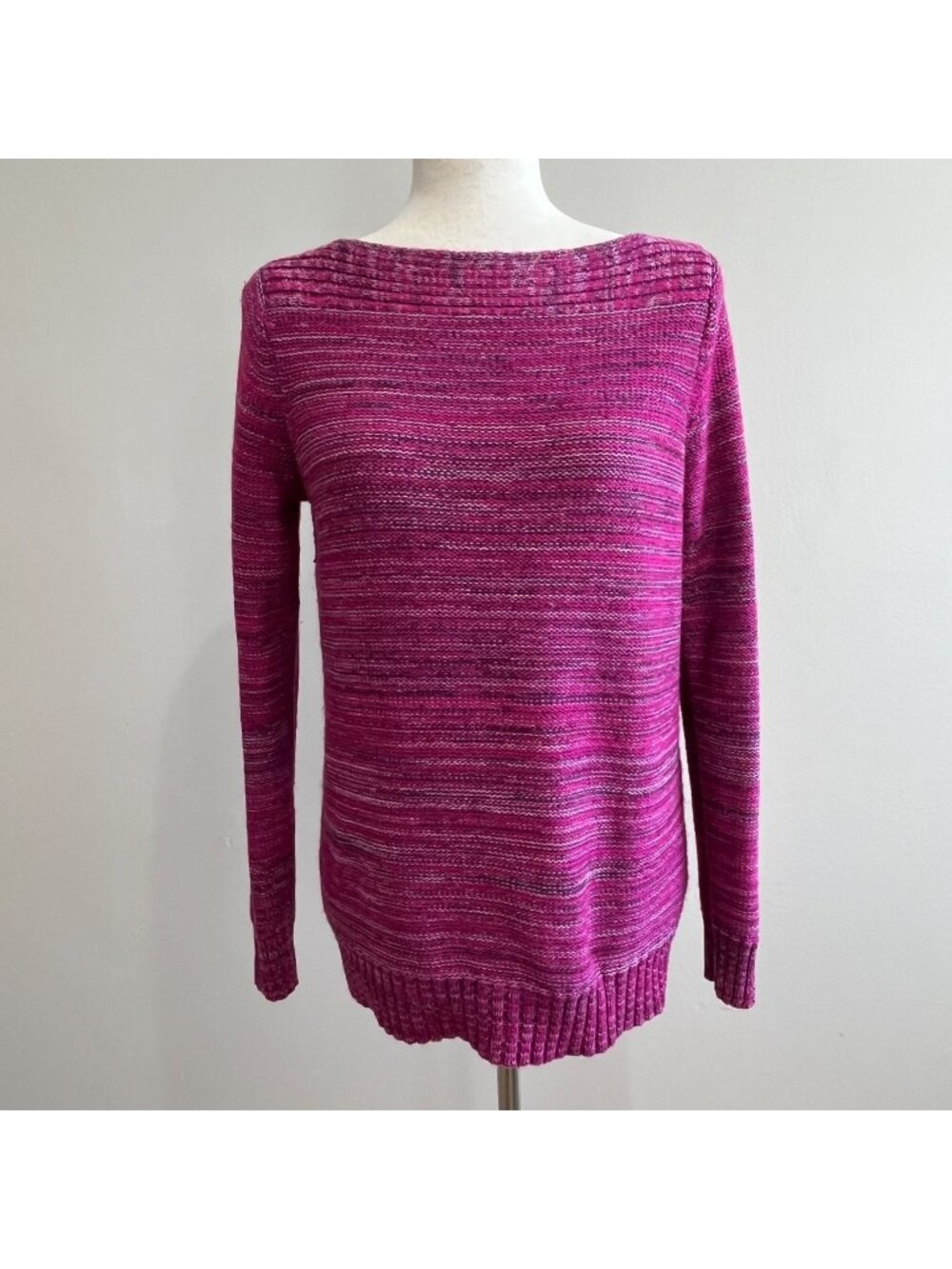 Kim Rogers Boat Neck Sweater Womens M Magenta Heathered Pullover Lightweight